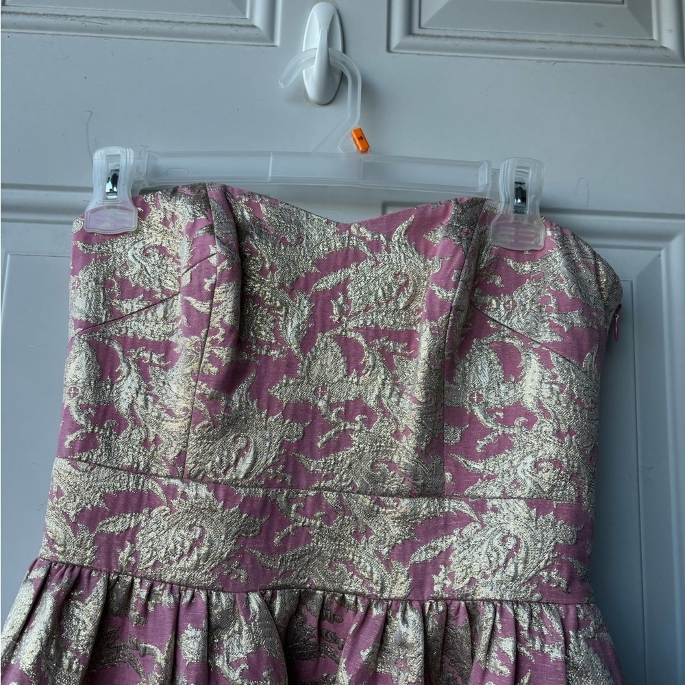 Laundry By Shelli Segal Pink and Gold Strapless Brocade Party Dress